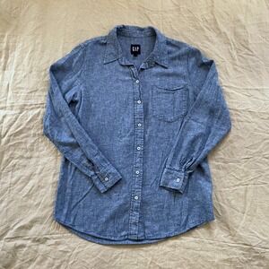 Gap Linen Button Down Denim Shirt Womens M